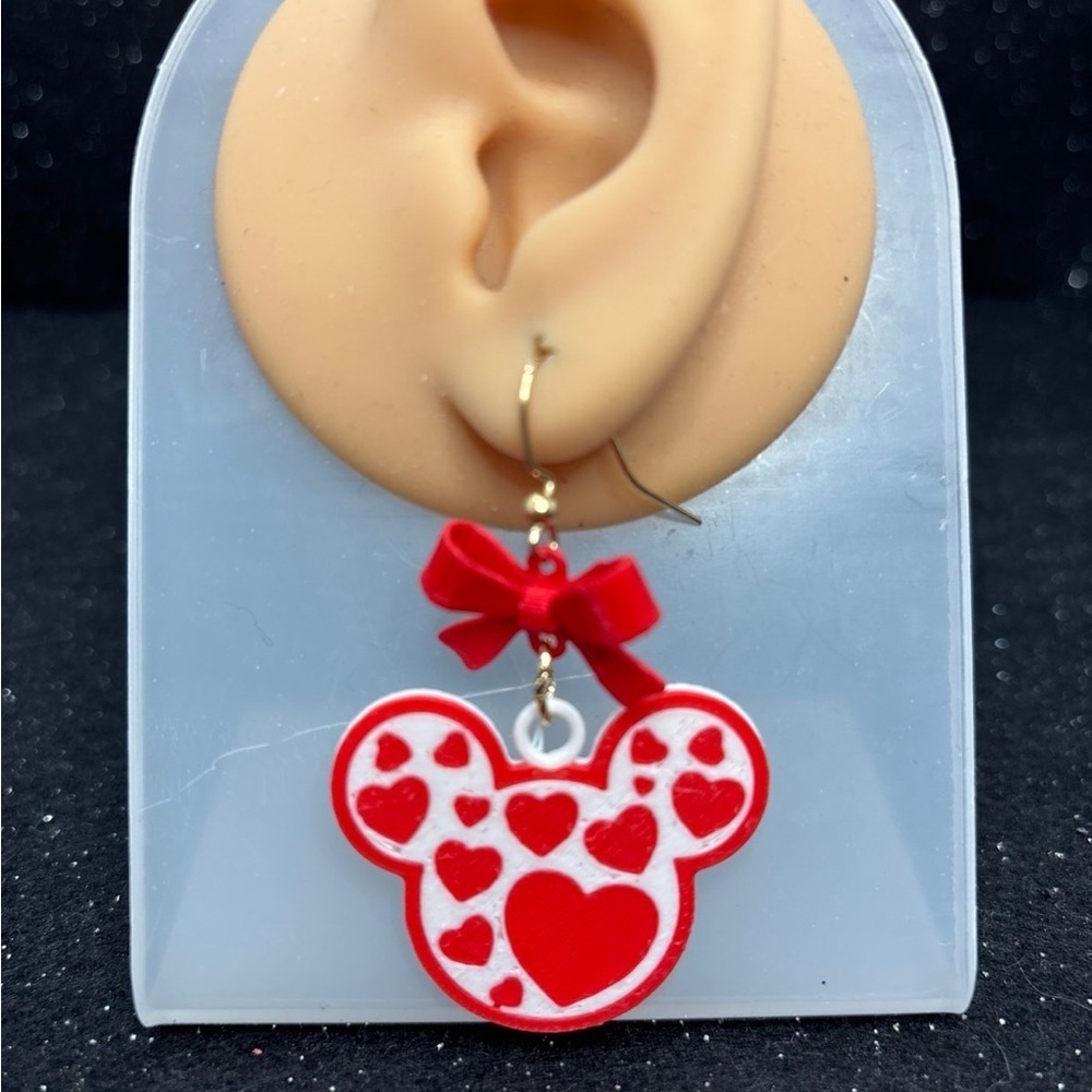 Mouse Heart Earrings
with Red Bows - Picture 2 of 4